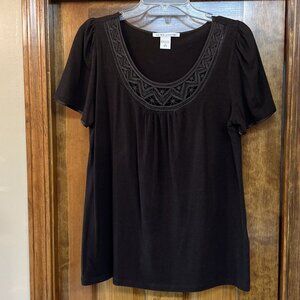 Peter Nygard SS Knit Top Expresso Brown‎ Scoop Neckline Sz M EUC